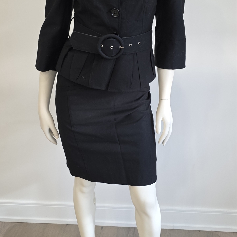 Butik Day1 Elegant Black Knee-Length Pencil Skirt & Belted Jacket Suit Coord US4 - Picture 16 of 16